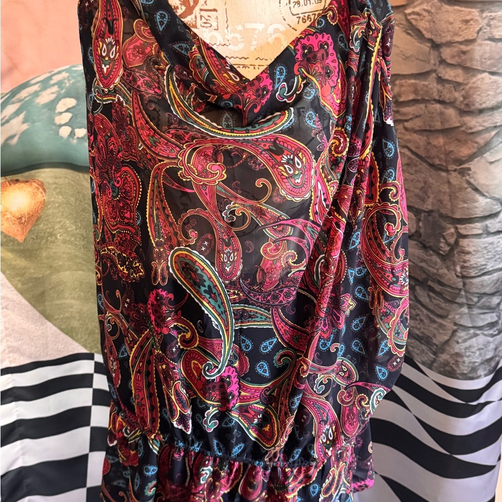 Lane Bryant Paisley Blouse - Black and Pink